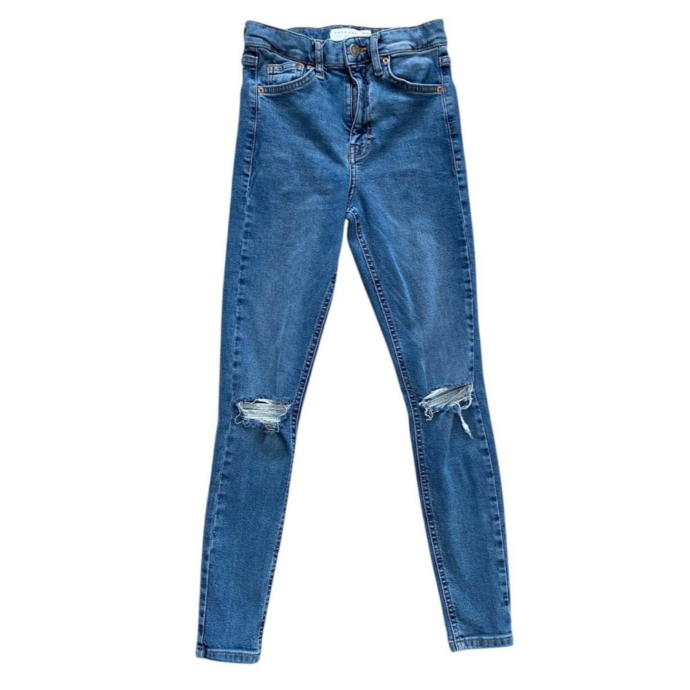 Topshop Moto Jamie Jeans Womens Size‎ 25 Skinny Med Wash Blue Distressed